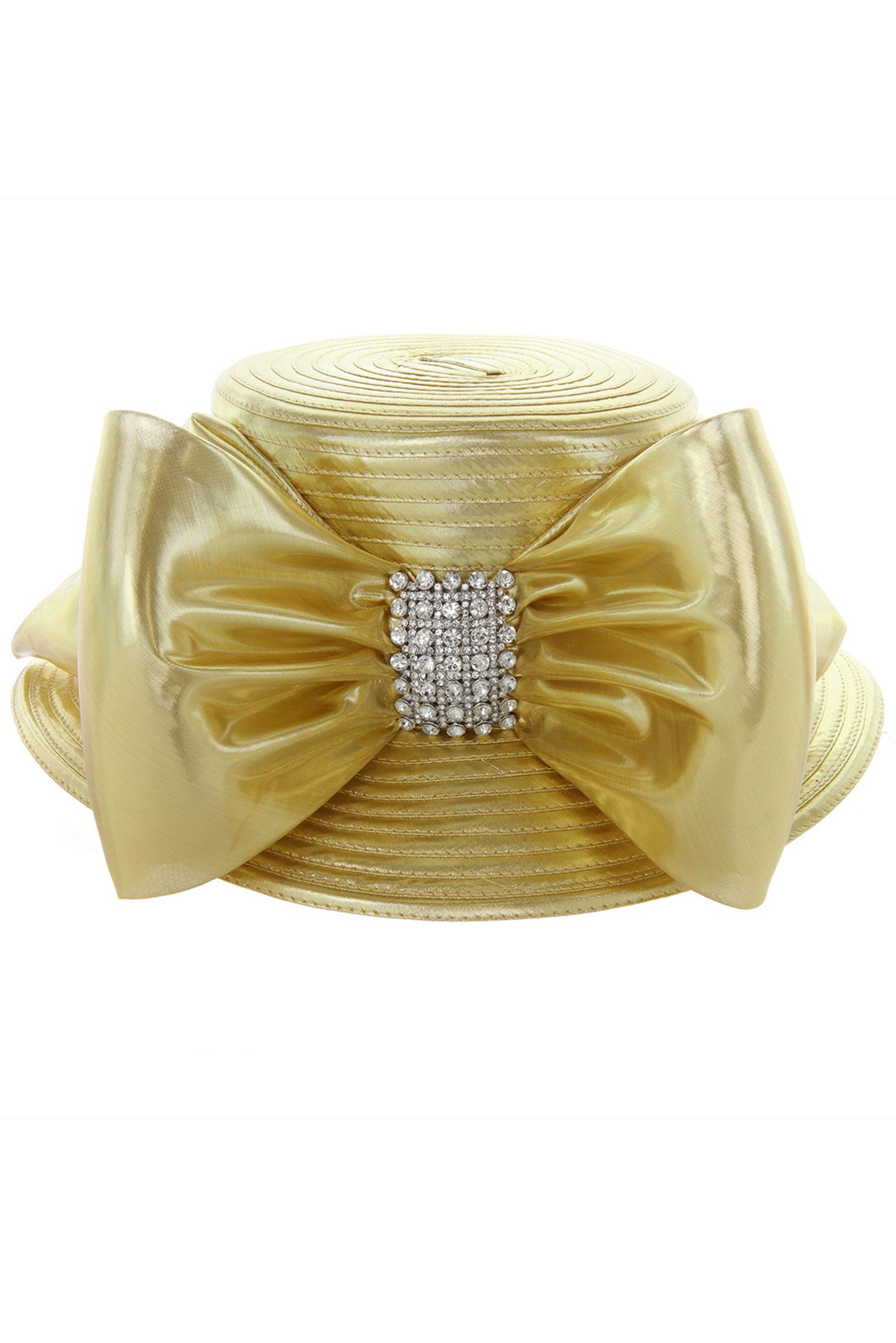 Mary Medium Rhinestone Bow Braid Floppy Hat | Gold