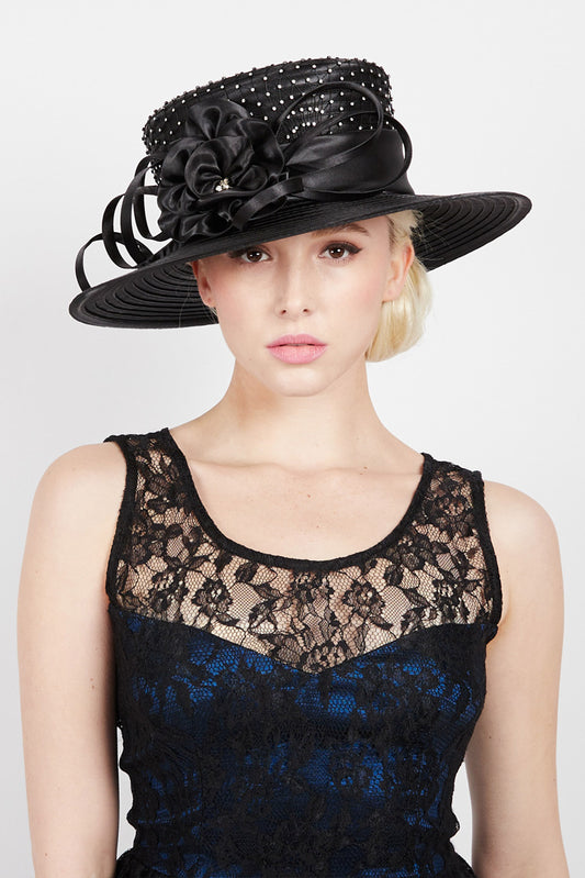 Layla Stone Studded Rose Bow Braid Hat