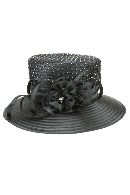 Layla Stone Studded Rose Bow Braid Hat | Black
