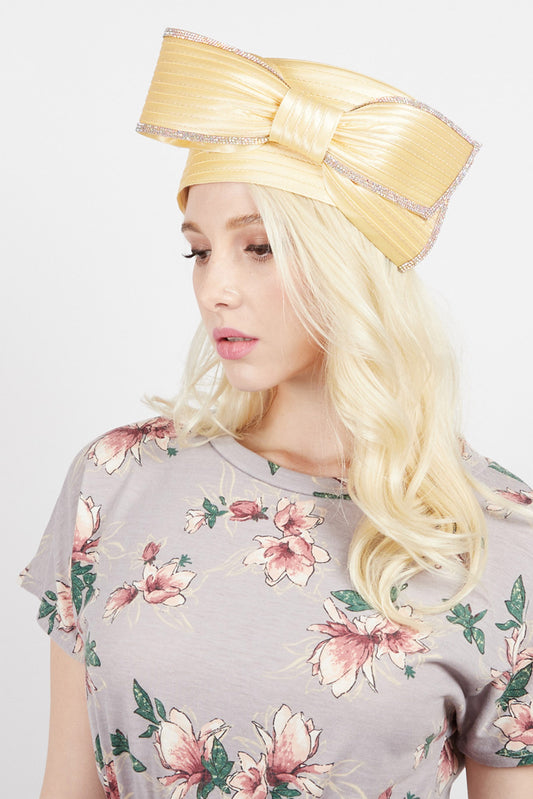 Luna Large Rhinestone Satin Bow Pillbox Braid Hat
