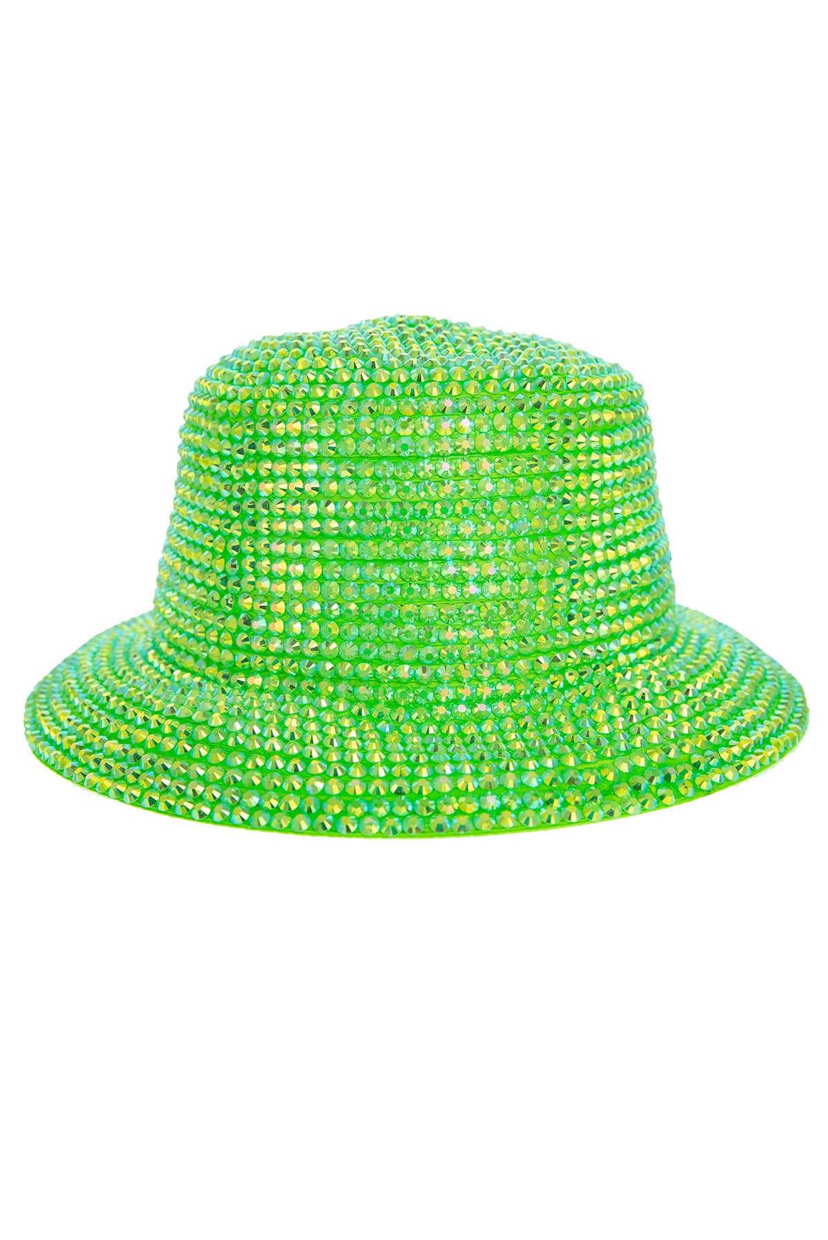 Ava Fully Embellished Rhinestone Stud Bucket Hat | Lime