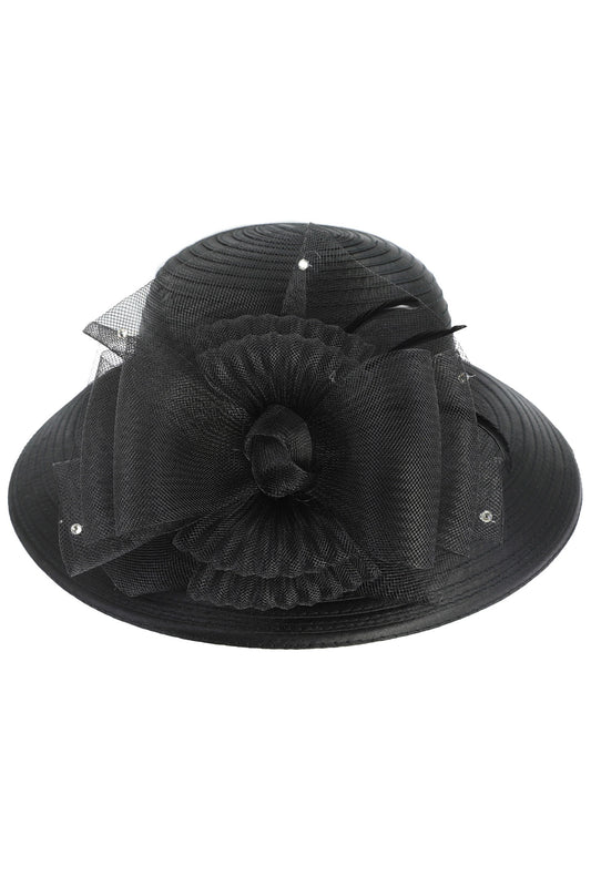 Mary Kentucky Derby Down Brim Feather Ribbon Hat | Black