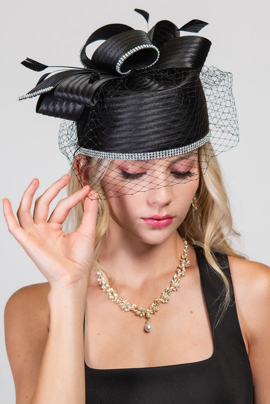 Lilly Ribbon Metallic Dressy Netted Pill Box Braid Hat