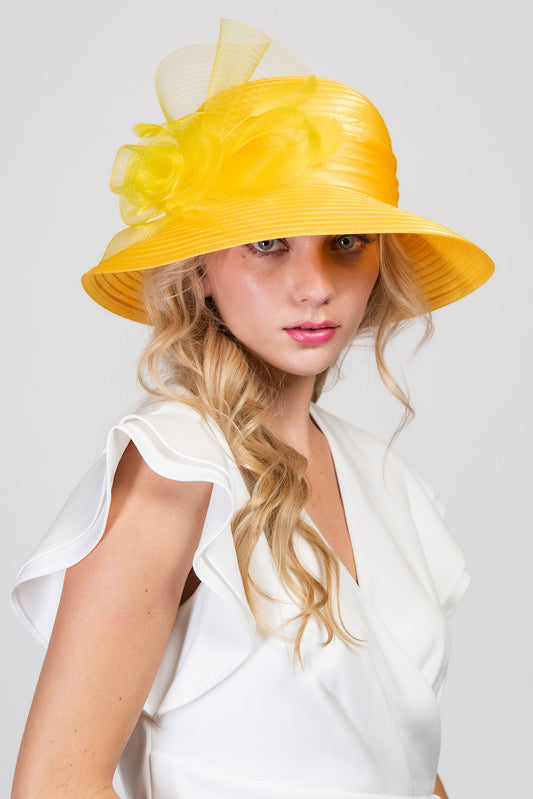 Jane Floral Feathered Down Brim Braid Hat
