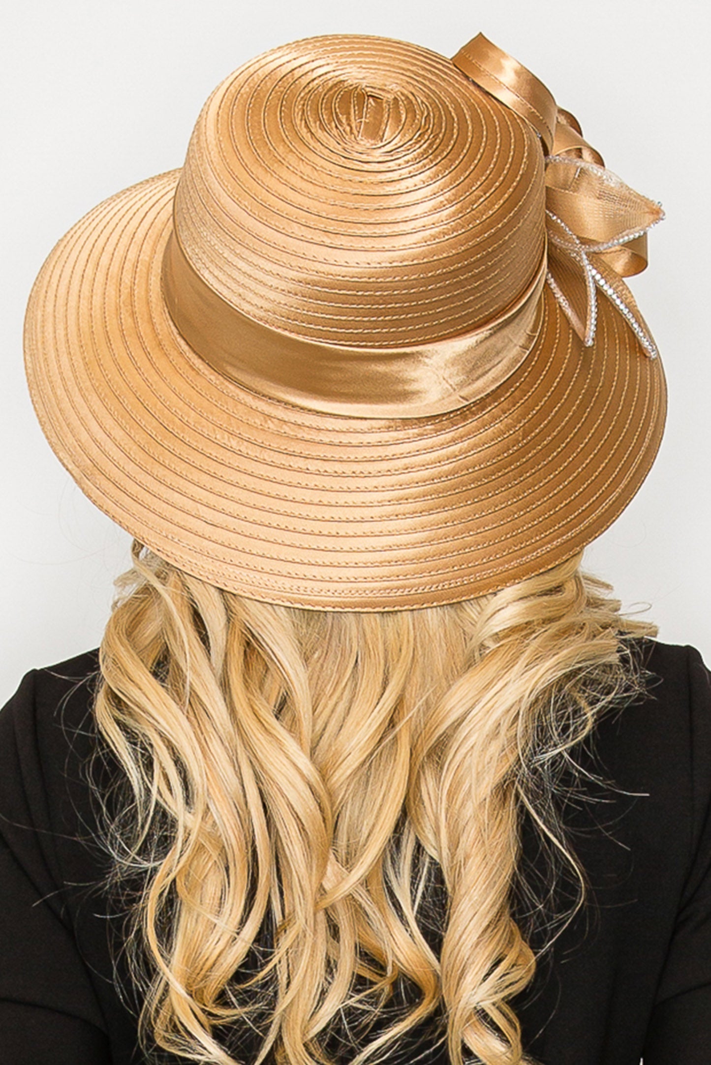 Lucy Jeweled Floral Bow Down Brim Braid Hat