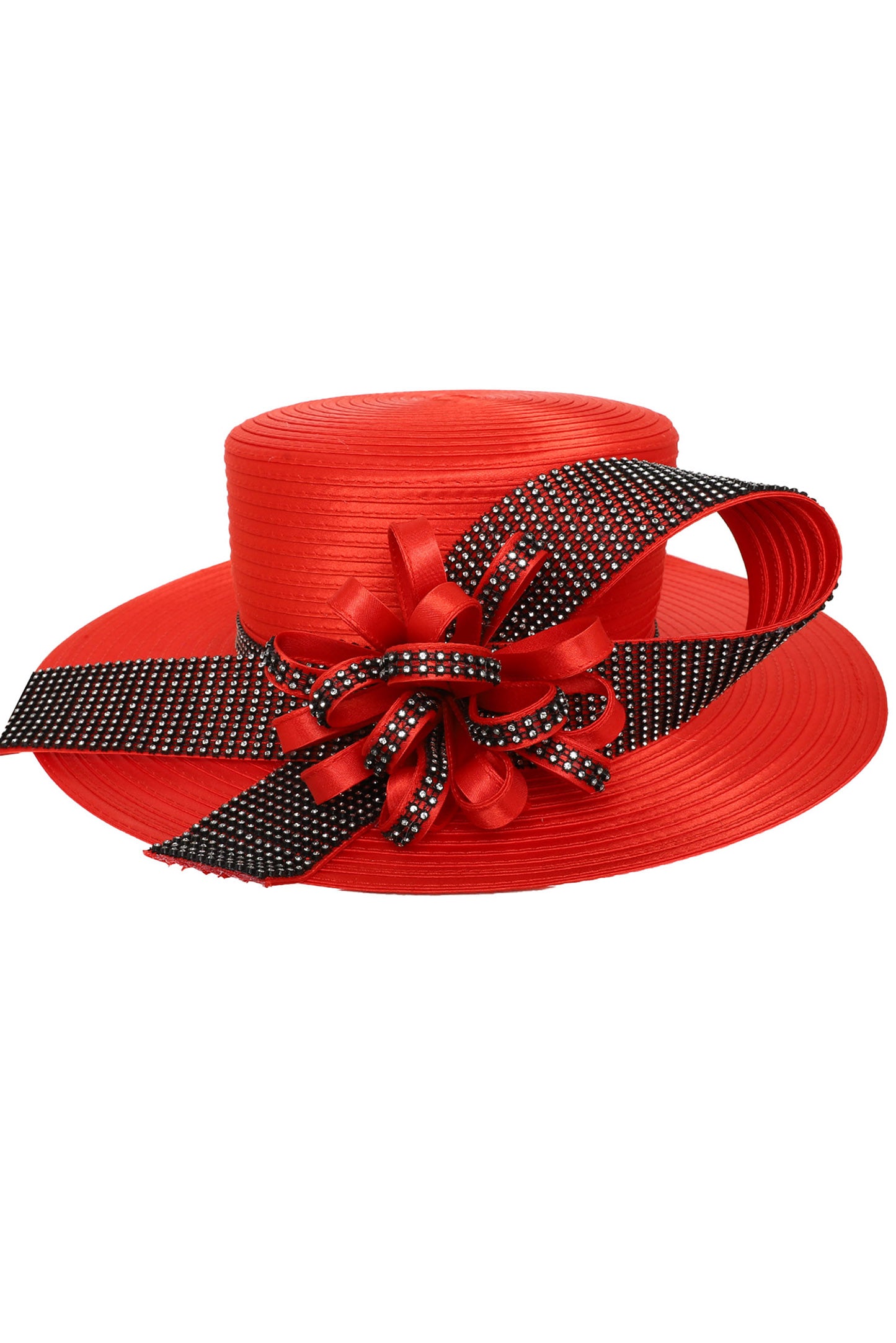 Chloe Elegant Rhinestone Embellished Loopy Bow Braid Hat | Red