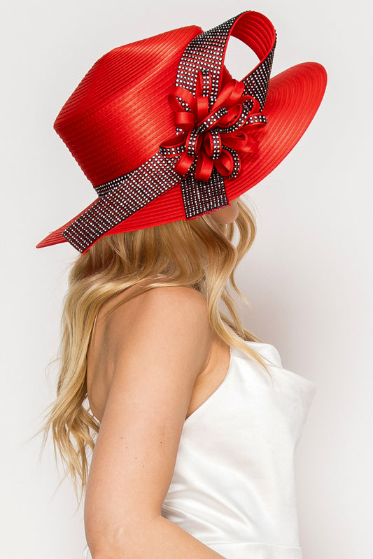 Chloe Elegant Rhinestone Embellished Loopy Bow Braid Hat