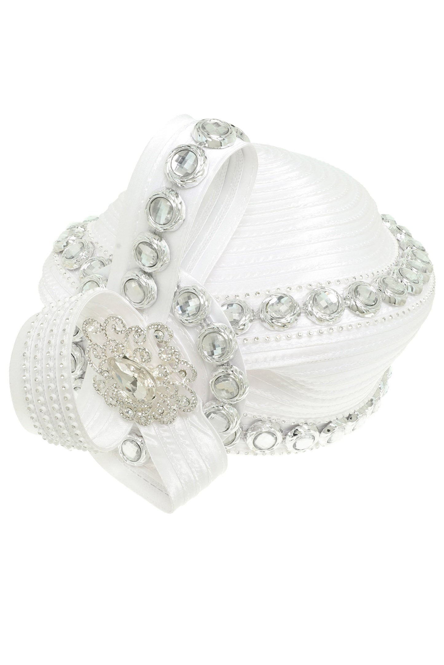 Charlotte Paper Braid Pillbox Hat with Large Decorative Crystal | White