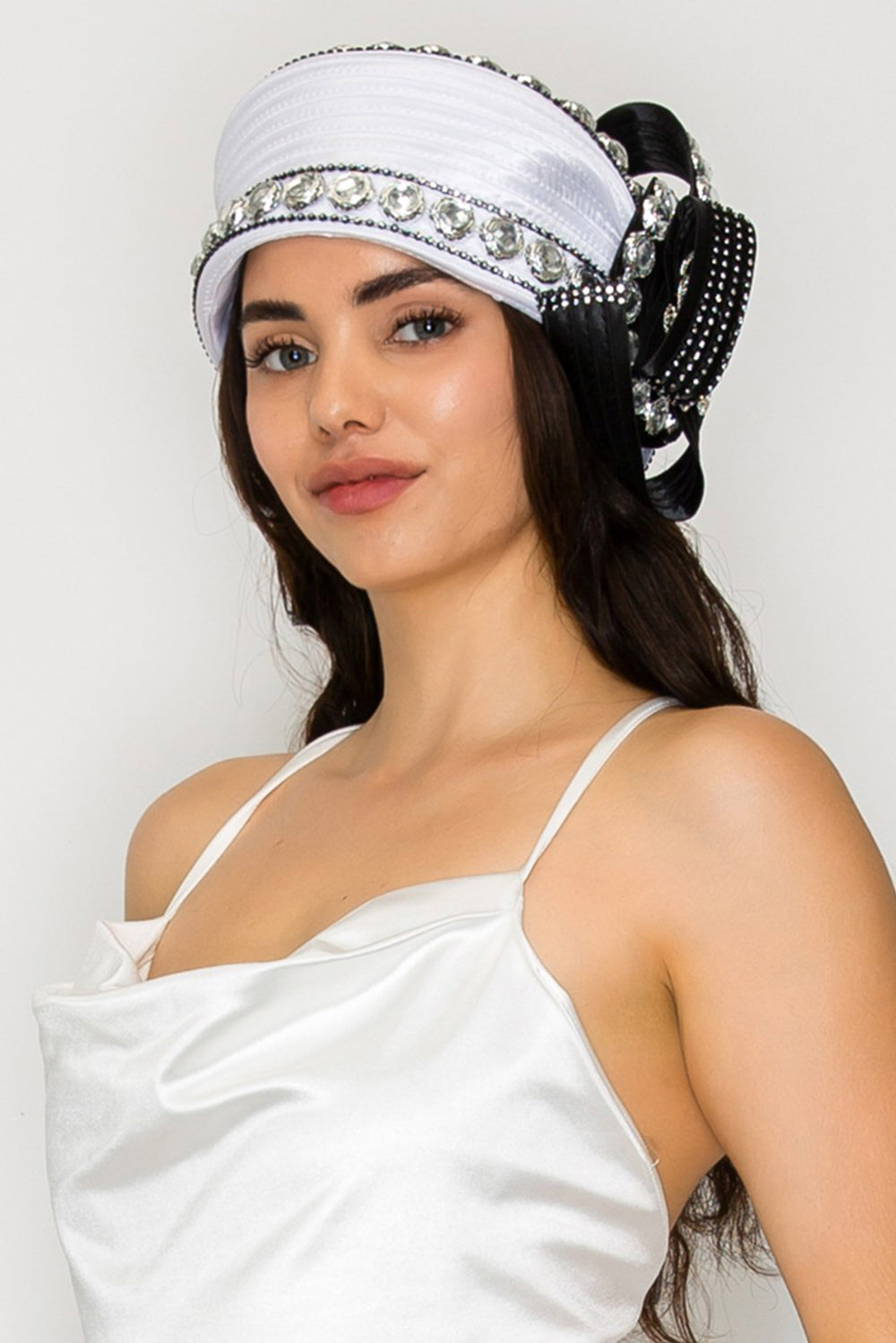 Charlotte Paper Braid Pillbox Hat with Large Decorative Crystal