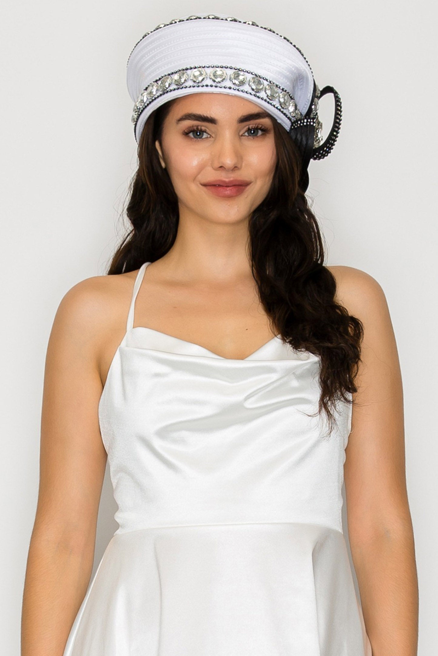 Charlotte Paper Braid Pillbox Hat with Large Decorative Crystal