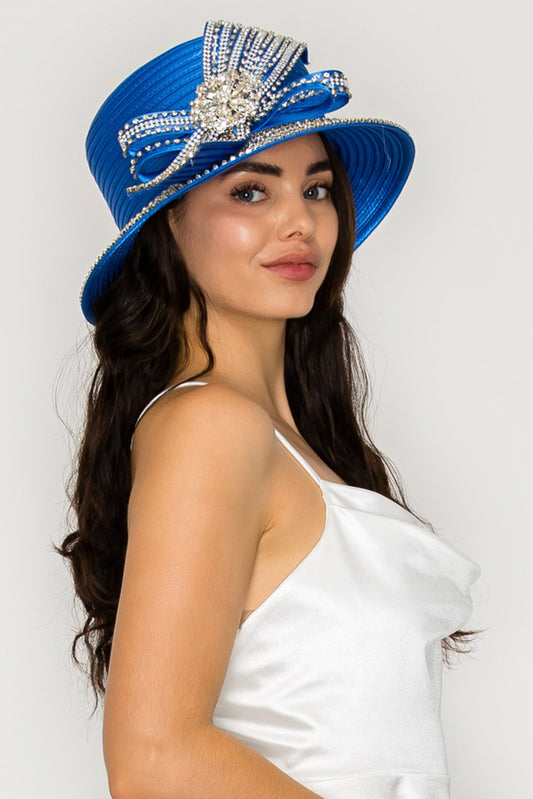 Lucy Down Brim Paper Braid Hat with Large Decorative Crystal
