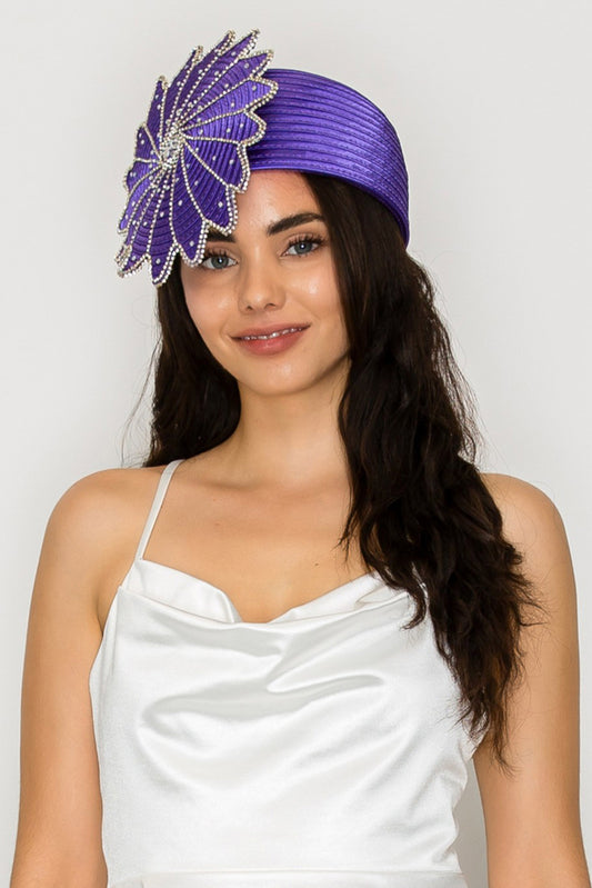 Layla Paper Braid Pill Box Hat with Large Rhinestone Starburst