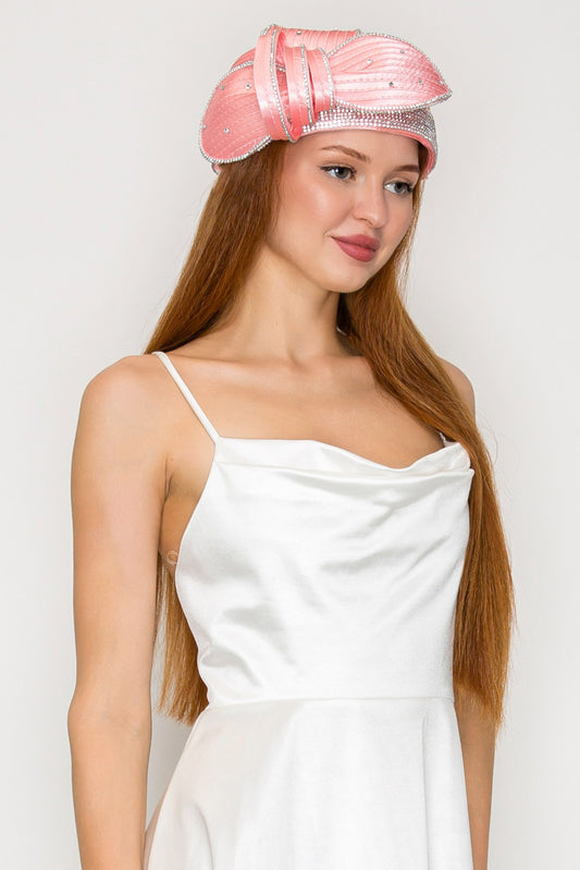 Josephine Paper Braid Pillbox Hat with Large Rhinestone Petal Design