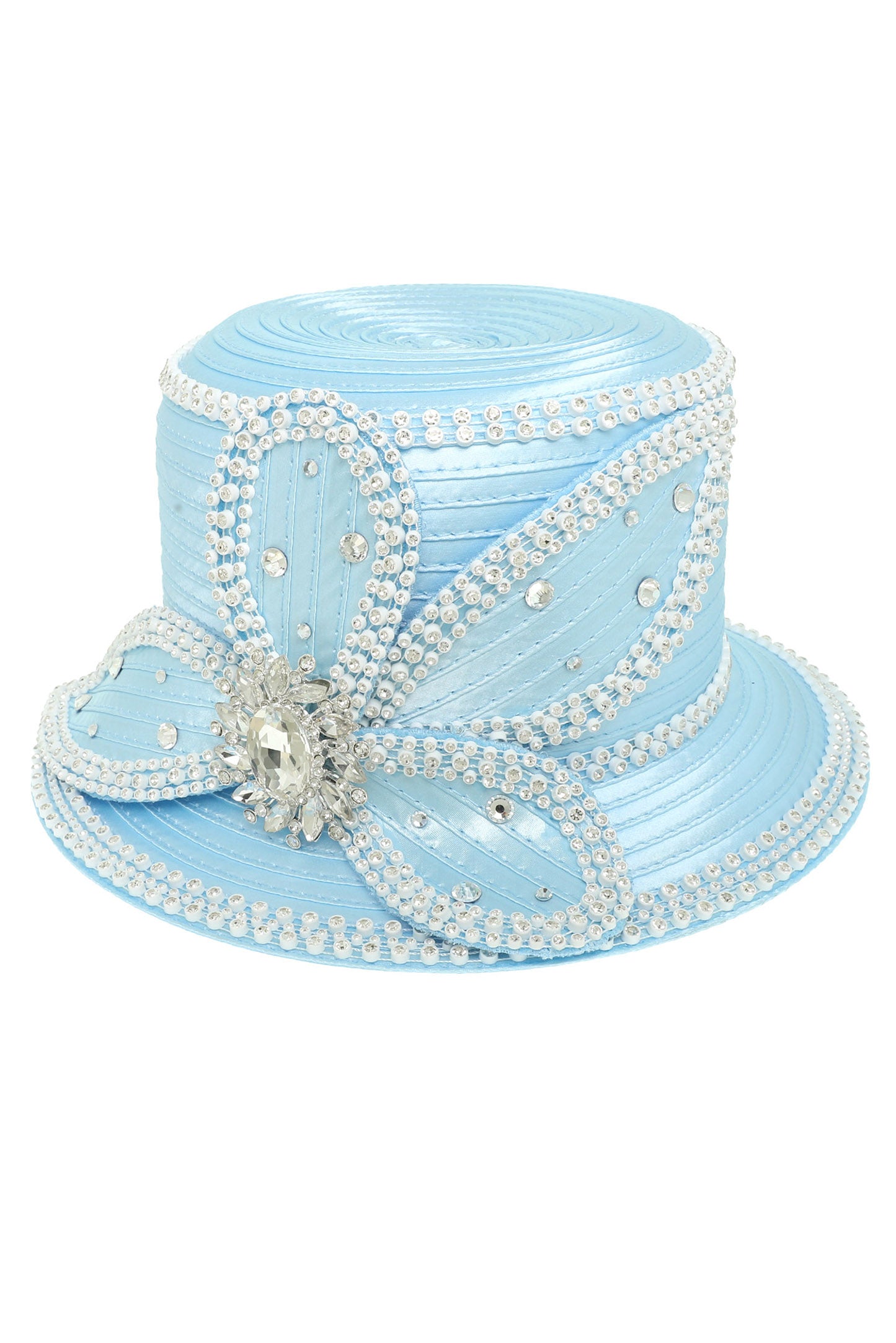 Lillian Down Brim Paper Braid Hat with Large Crystal Petal Flower | Aqua