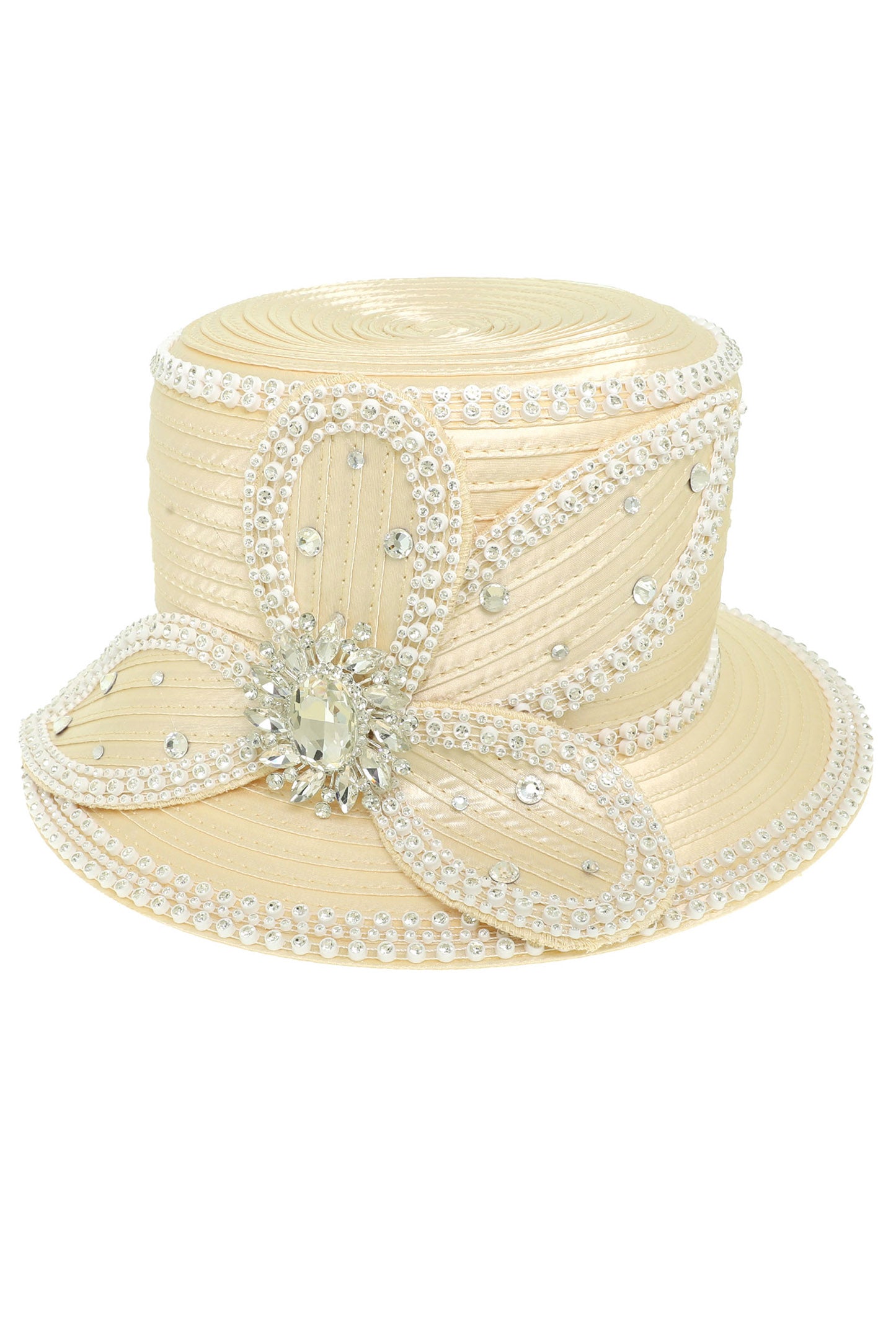 Lillian Down Brim Paper Braid Hat with Large Crystal Petal Flower | Ivory