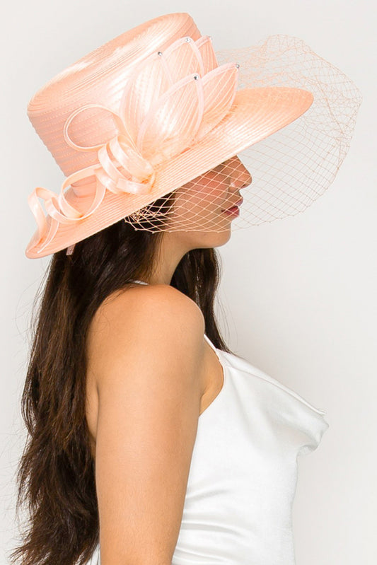 Ruby Rhinestone Studded Bow Netted Paper Braid Dress Hat
