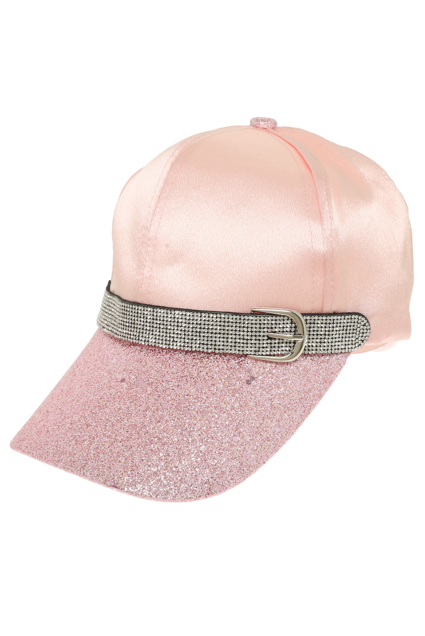Hannah Satin Baseball Cap with Glitter Brim and Rhinestone Buckle