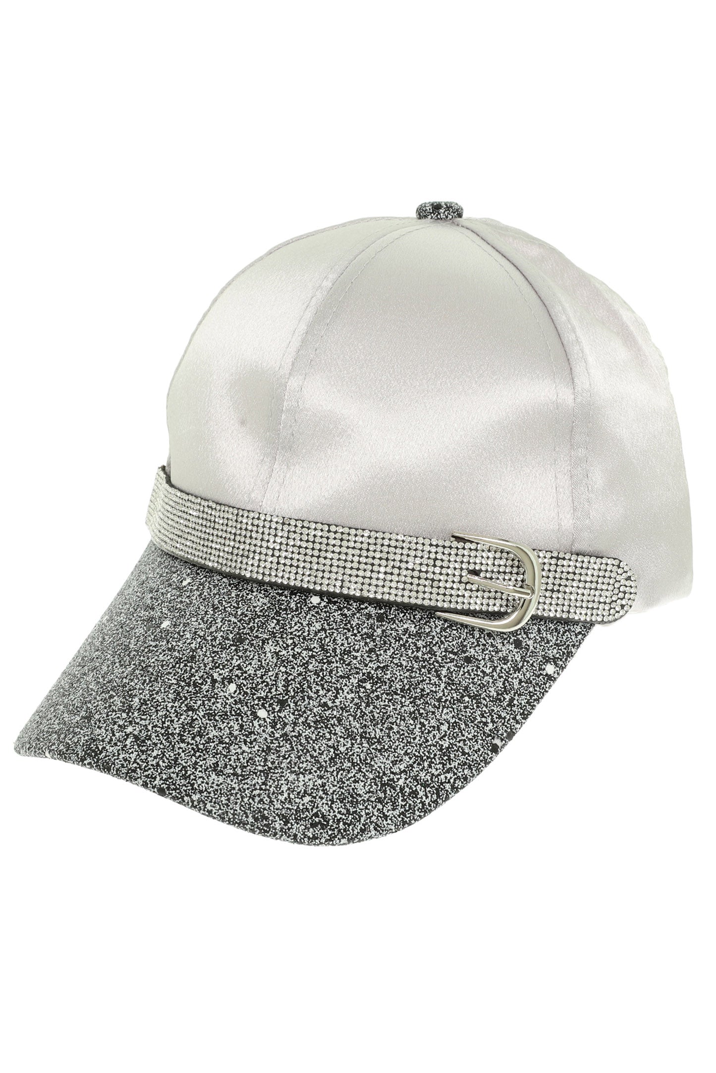Hannah Satin Baseball Cap with Glitter Brim and Rhinestone Buckle