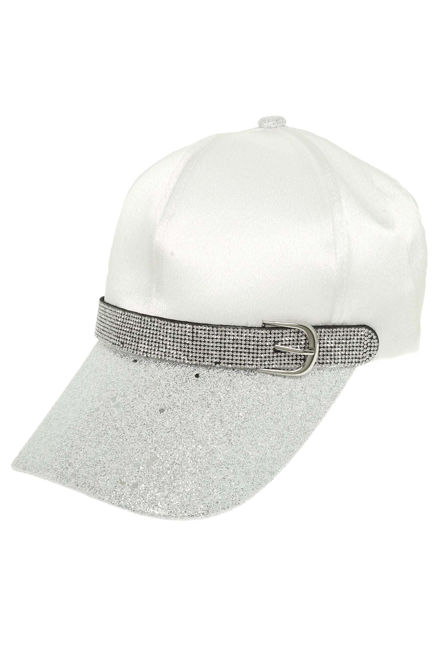 Hannah Satin Baseball Cap with Glitter Brim and Rhinestone Buckle
