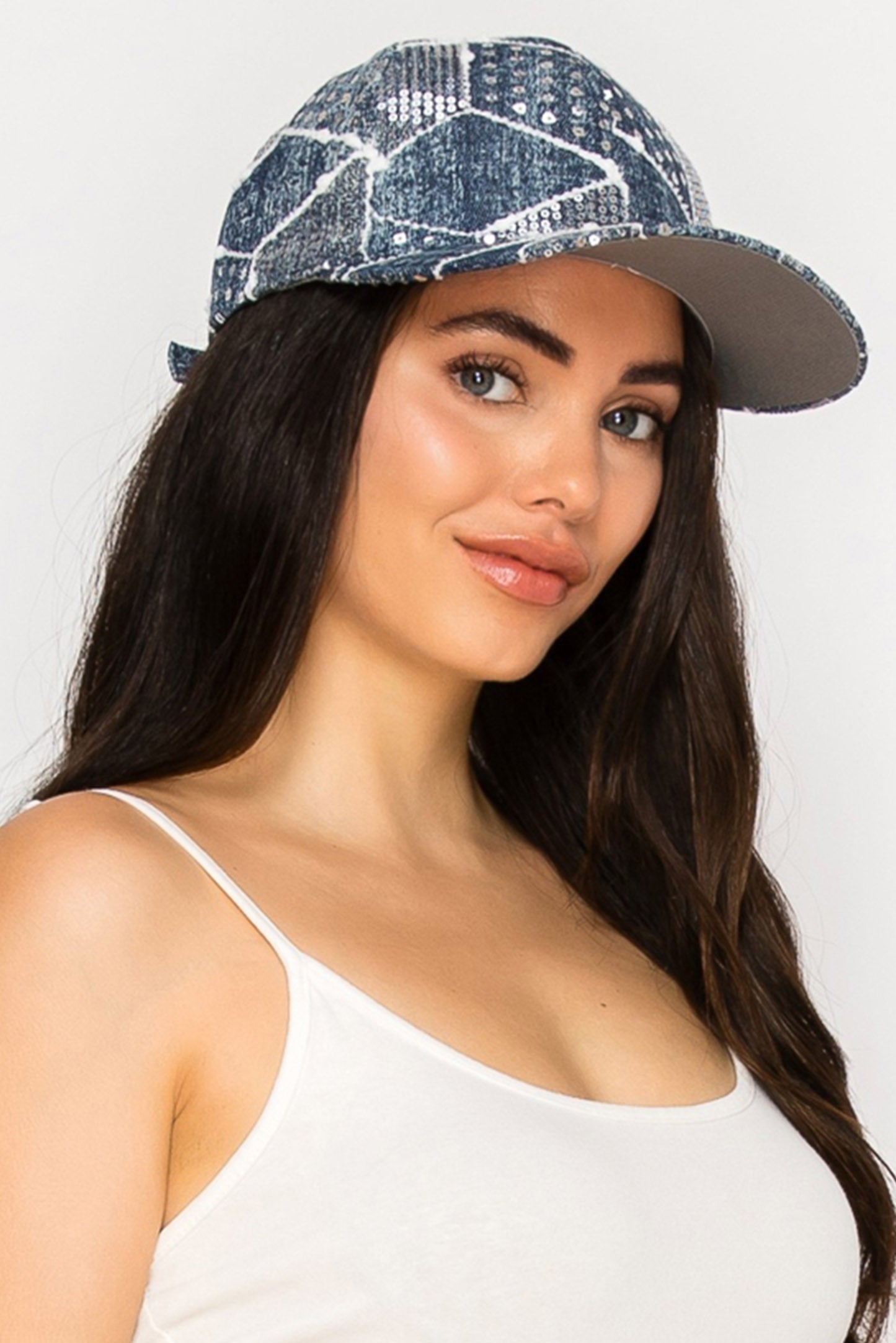 Lily Rhinestone Embellished Patchwork Design Denim Cap