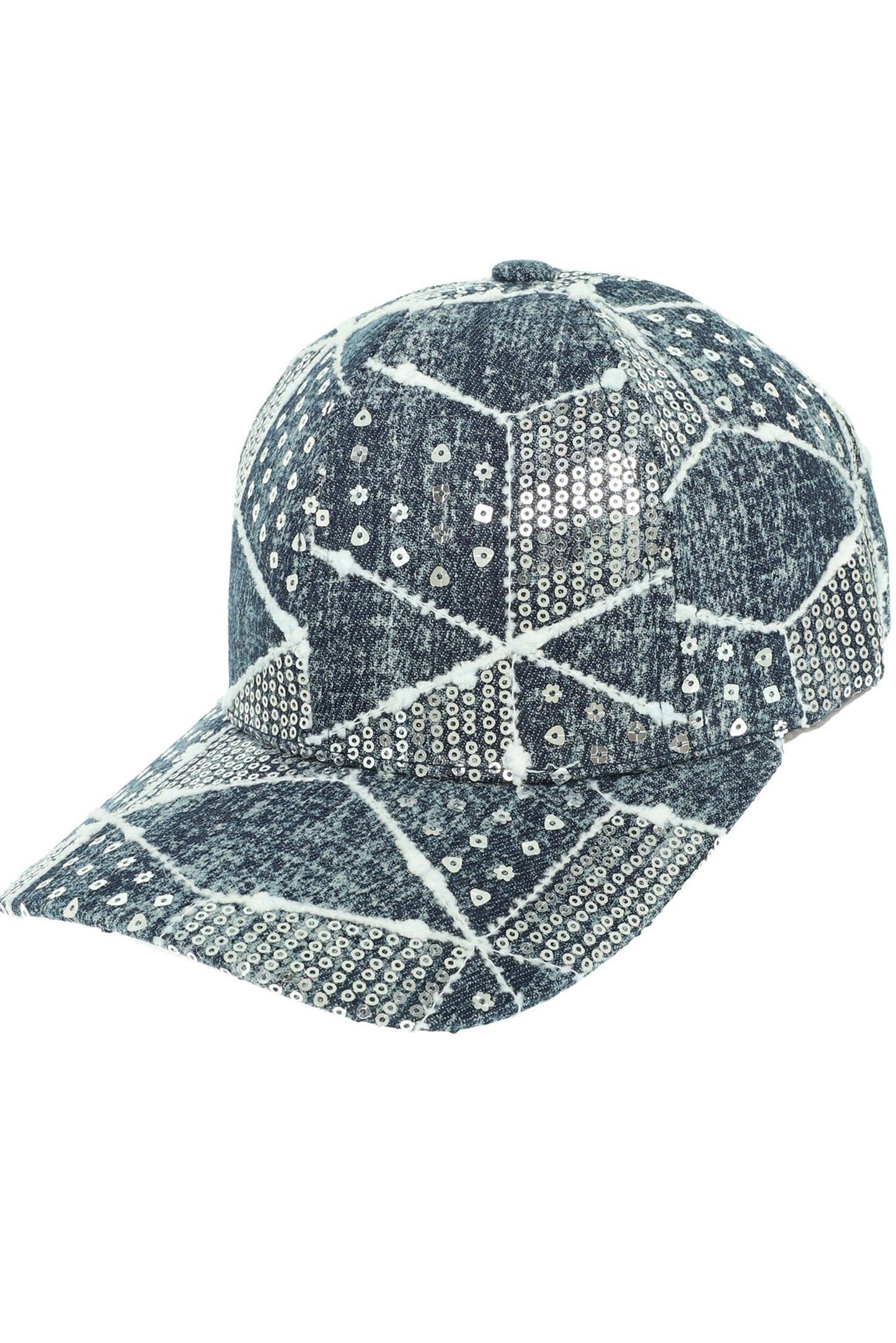 Lily Rhinestone Embellished Patchwork Design Denim Cap | Blue