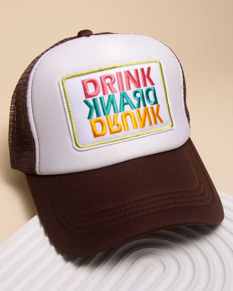Marly Drink Drank Drunk Mesh Backing Trucker Hat | Brown