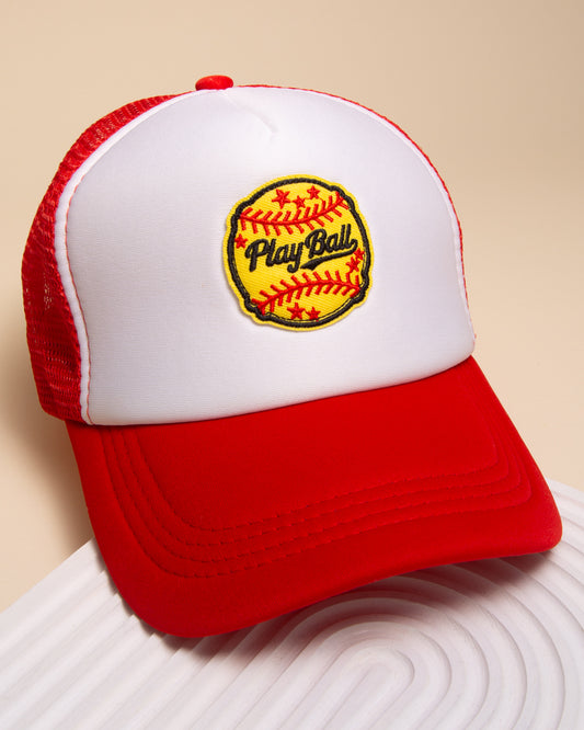 Samantha Gameday "Play Ball" Two-Tone Trucker Hat | Red