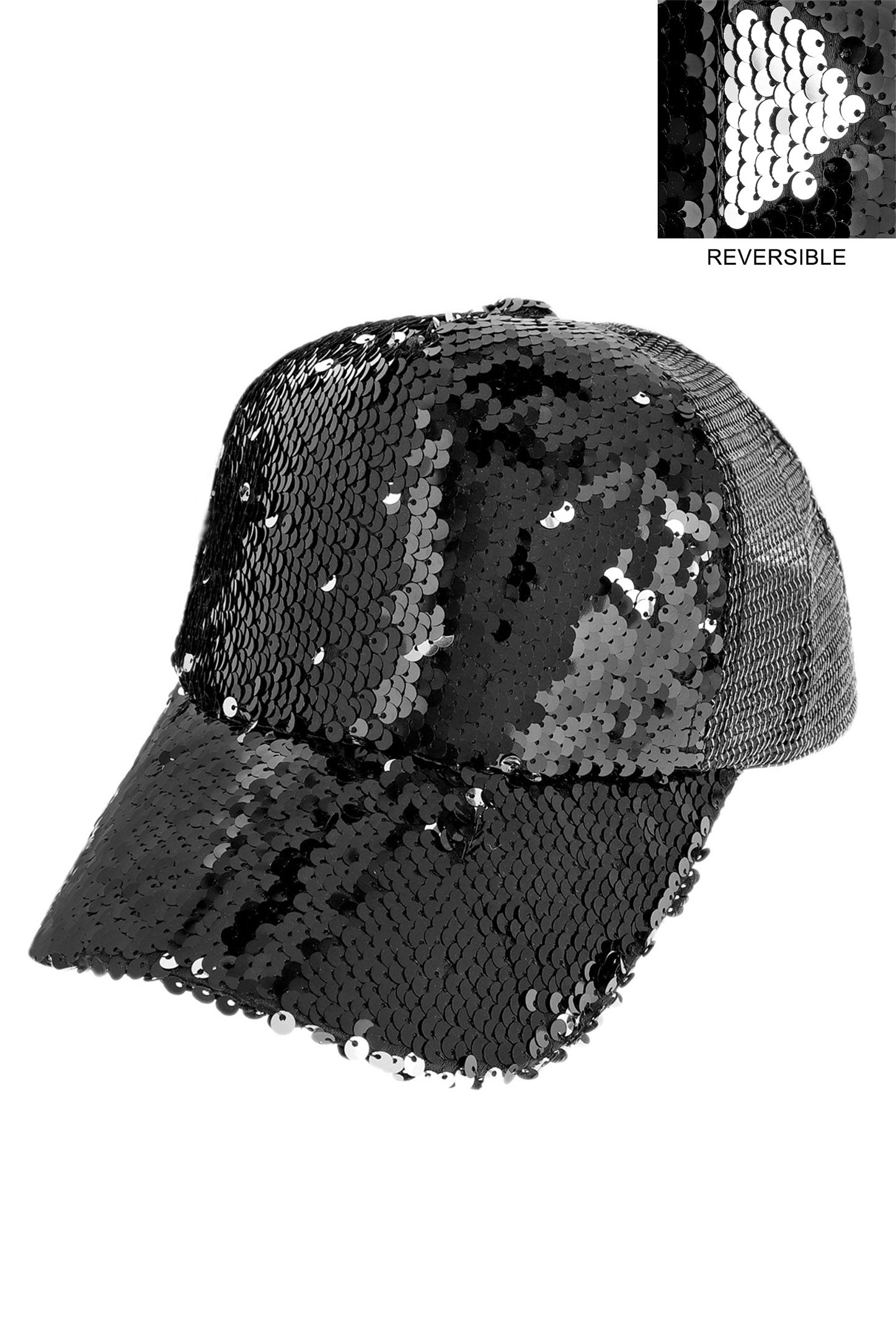 Reversible Sequins w/ Mesh Trucker Hat | Black