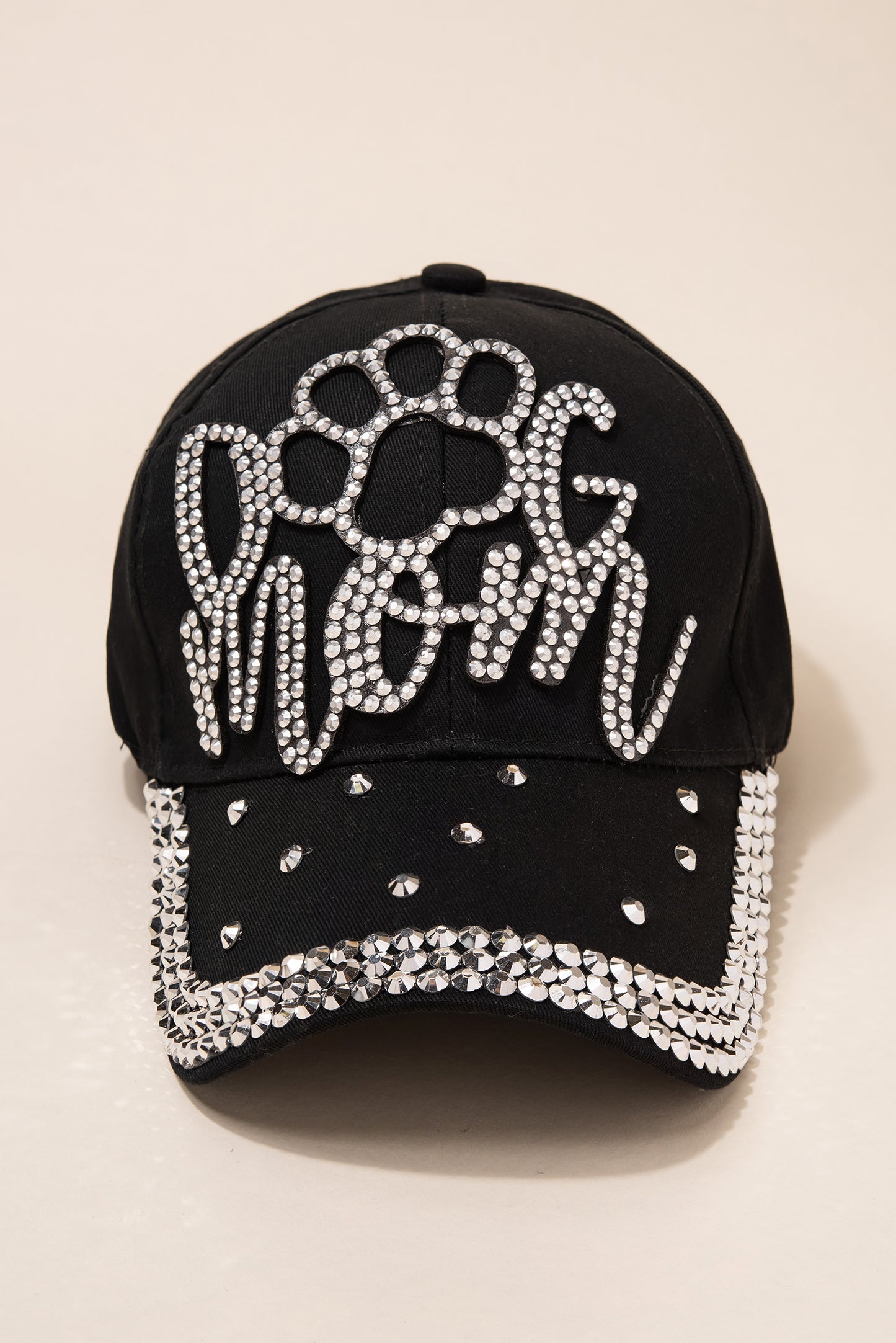 Large Paw Dog Mom Cap with 3 Line Jewels