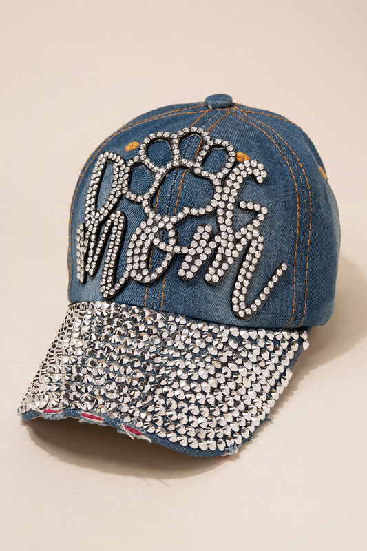 Awesome Dog Mom Ladies Baseball Cap with Full Bill Shiny Jewels