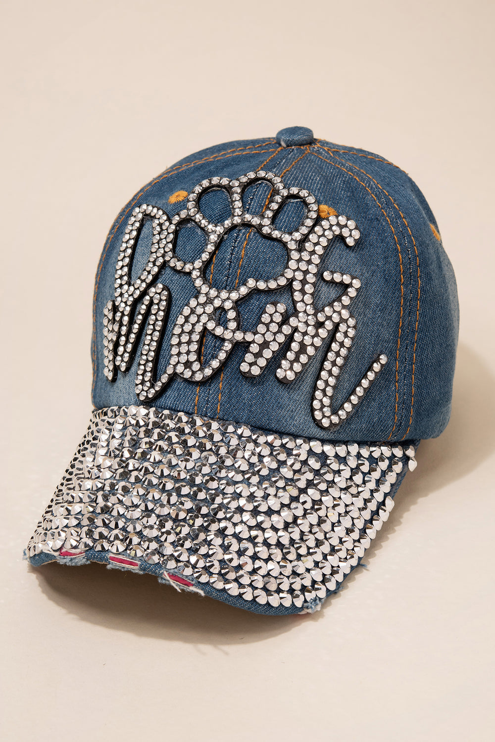 Large Paw Dog Mom Cap with Full Bill Jewels