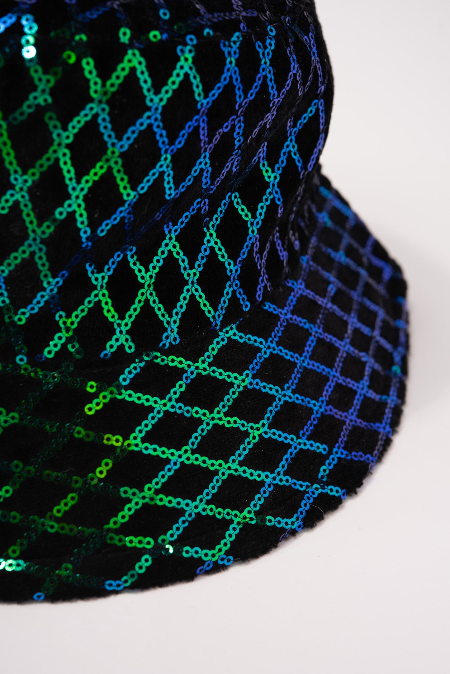 Fun Party Geometric Lines Black Felt Bucket Hat With Blue Green Sequins