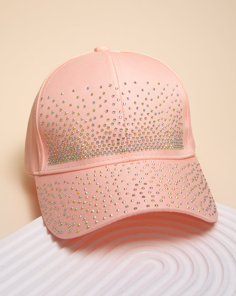 Eve Rhinestone Embellished Adjustable Fit Baseball Cap | Pink