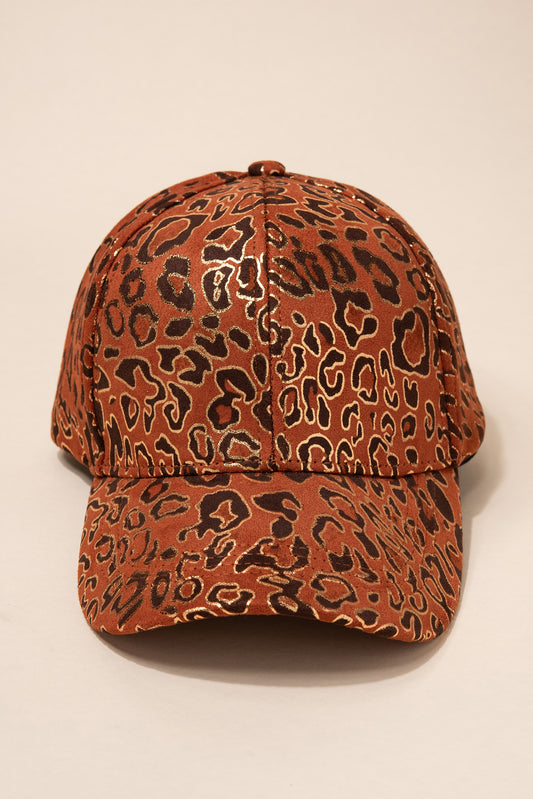 Soft and Casual Tan Leopard Print Cap with Gold Highlights