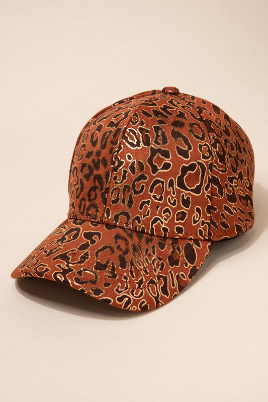 Soft and Casual Tan Leopard Print Cap with Gold Highlights