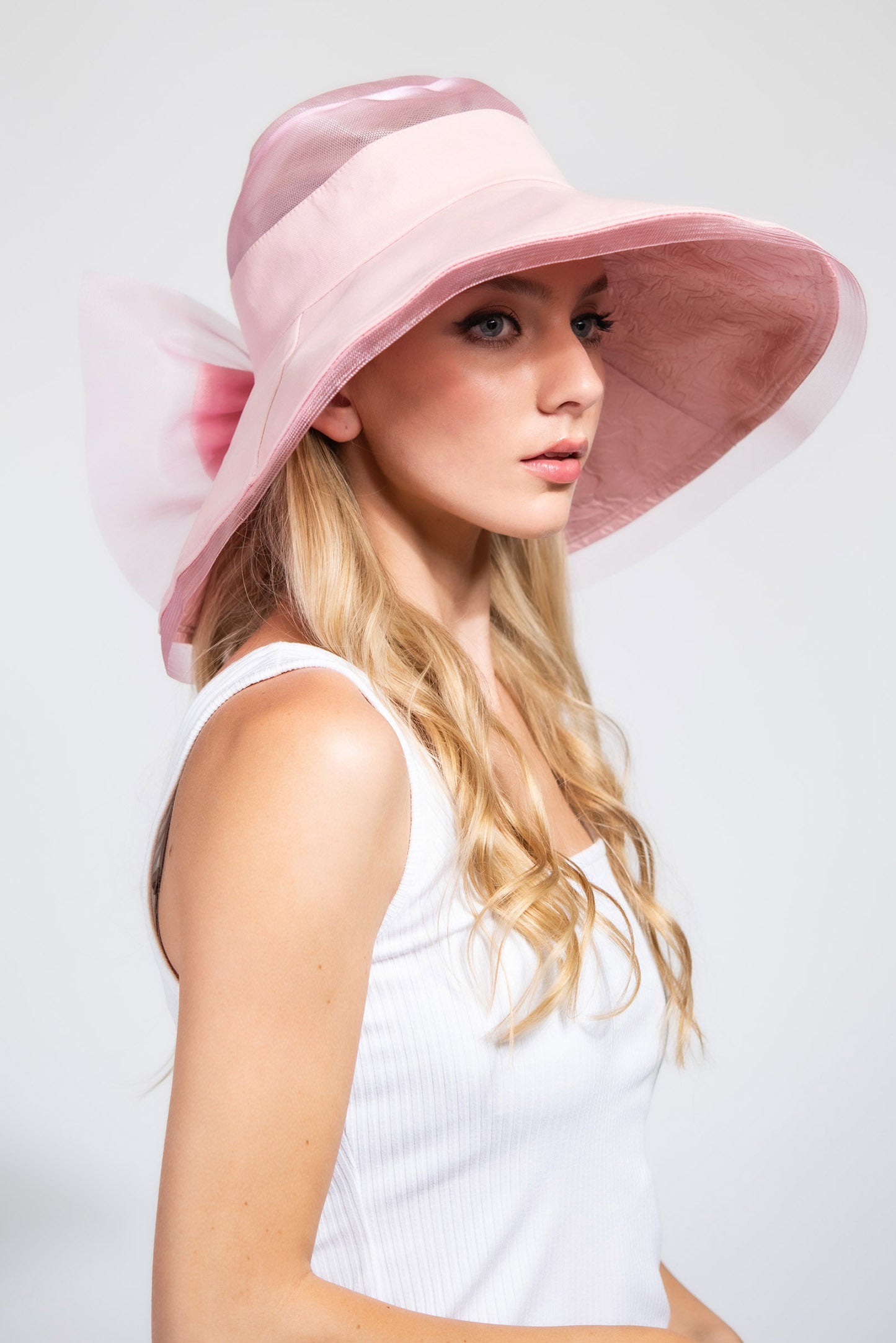 Willow Fabric Bucket Hat with Mesh Organza Top and Bow