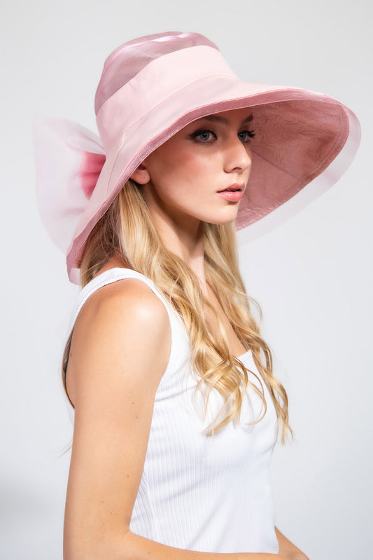 Willow Fabric Bucket Hat with Mesh Organza Top and Bow