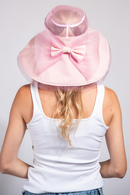 Willow Fabric Bucket Hat with Mesh Organza Top and Bow