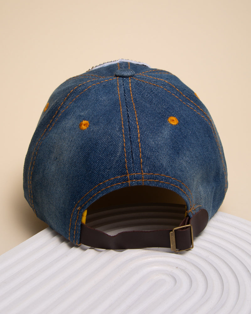 Janis Colorful Sugar Skull Distressed Denim Baseball Cap