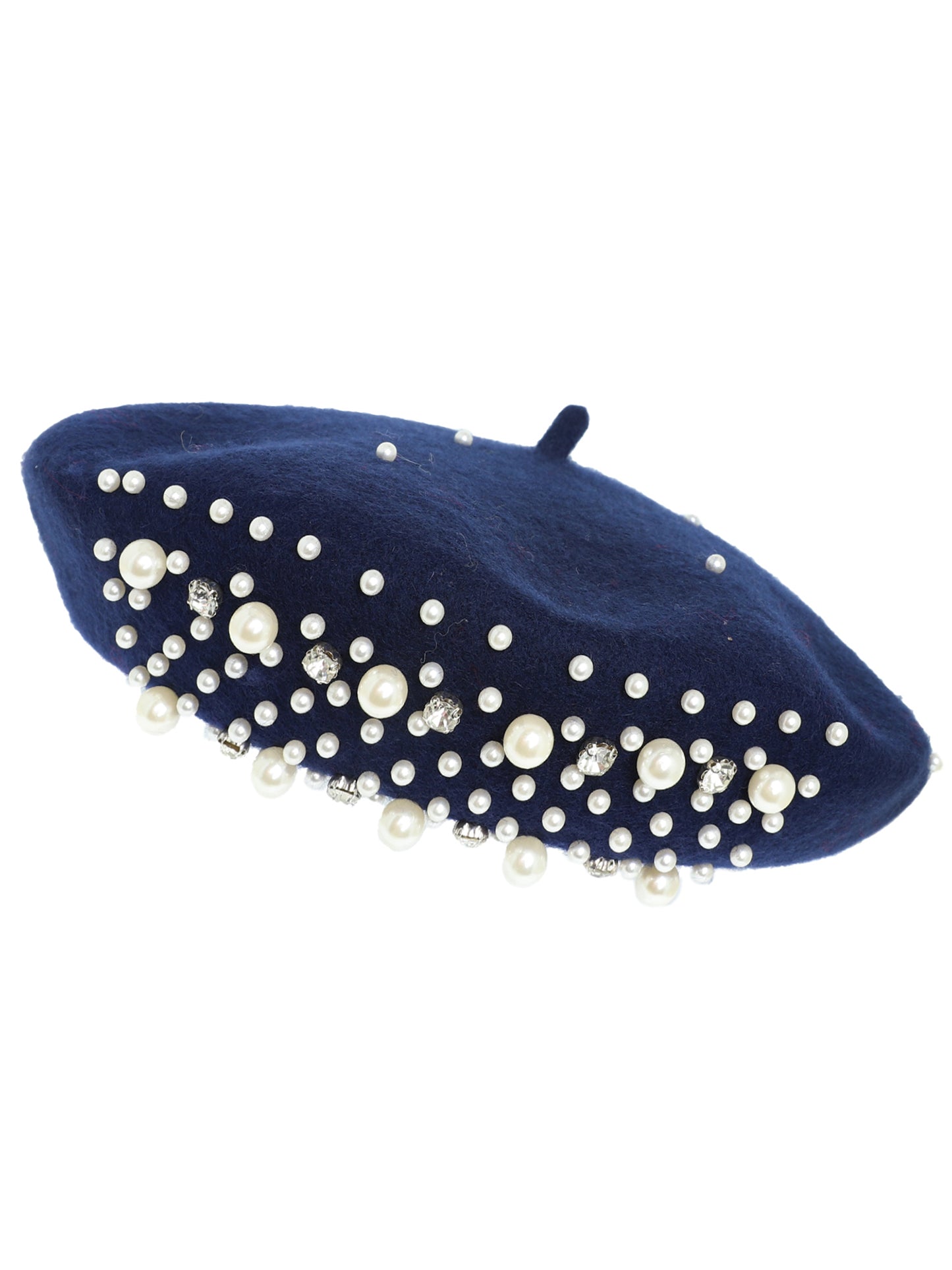 Emily Pearl Rhinestone Embellished Wool Blend Beret