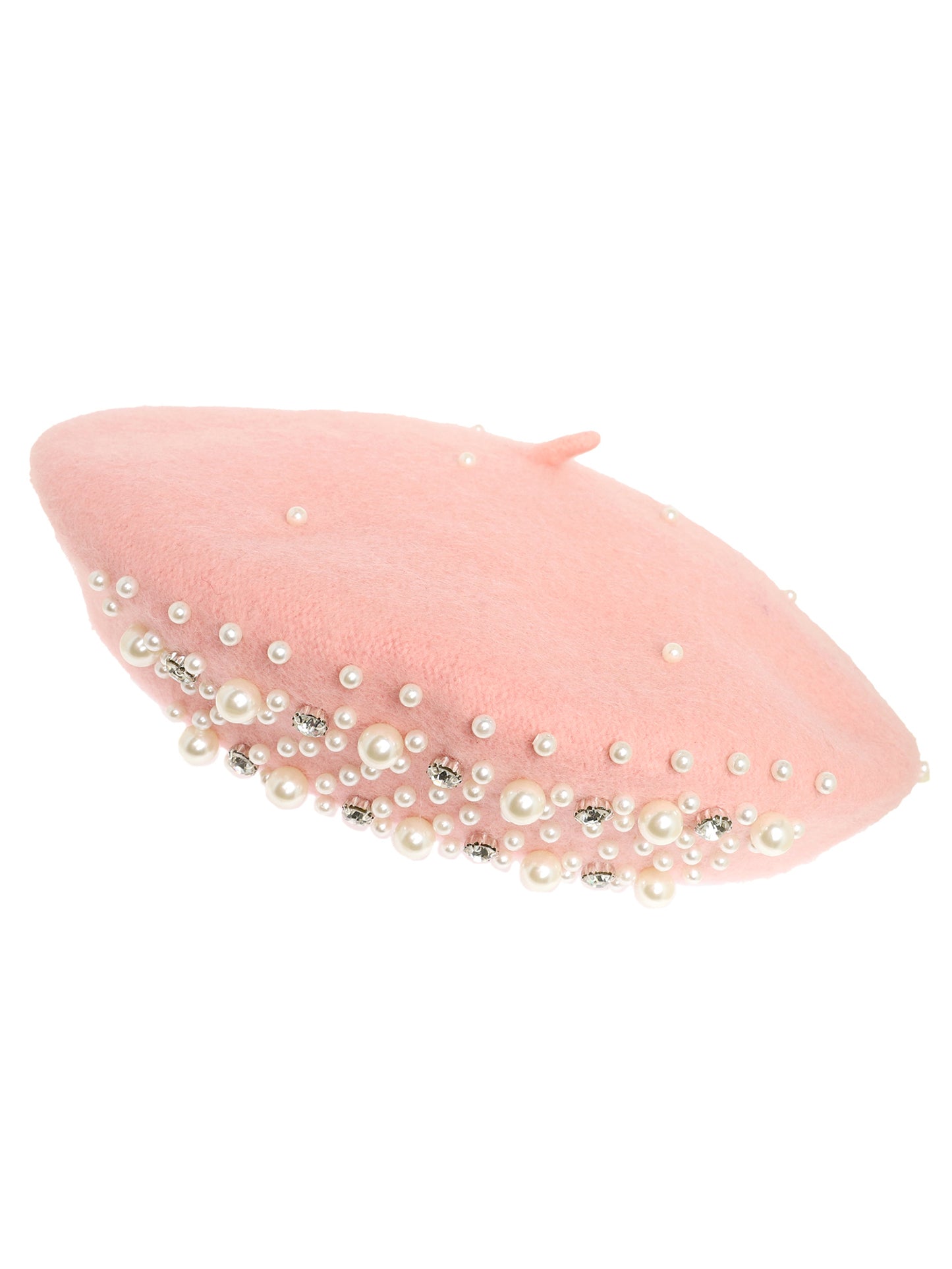 Emily Pearl Rhinestone Embellished Wool Blend Beret