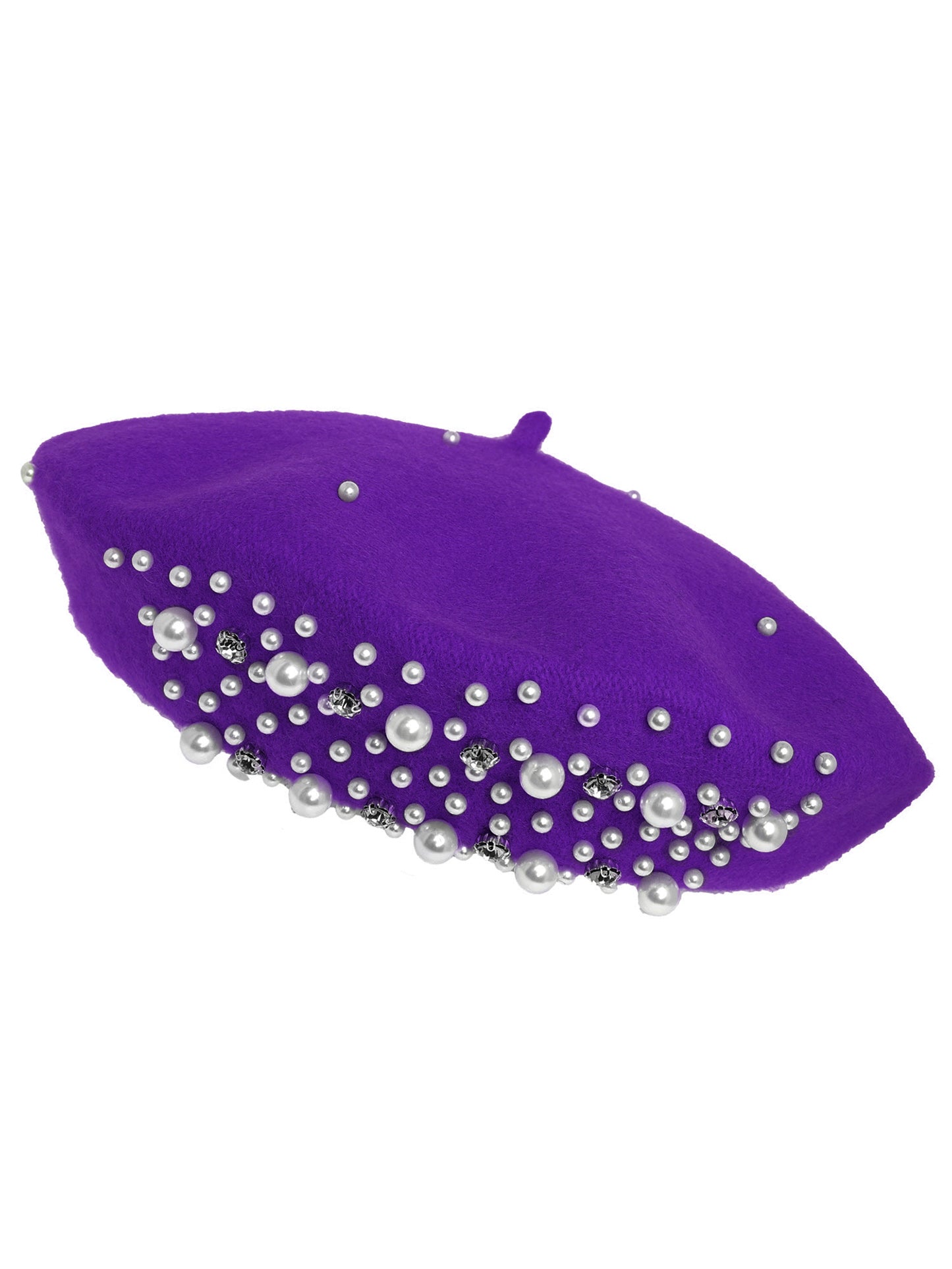 Emily Pearl Rhinestone Embellished Wool Blend Beret