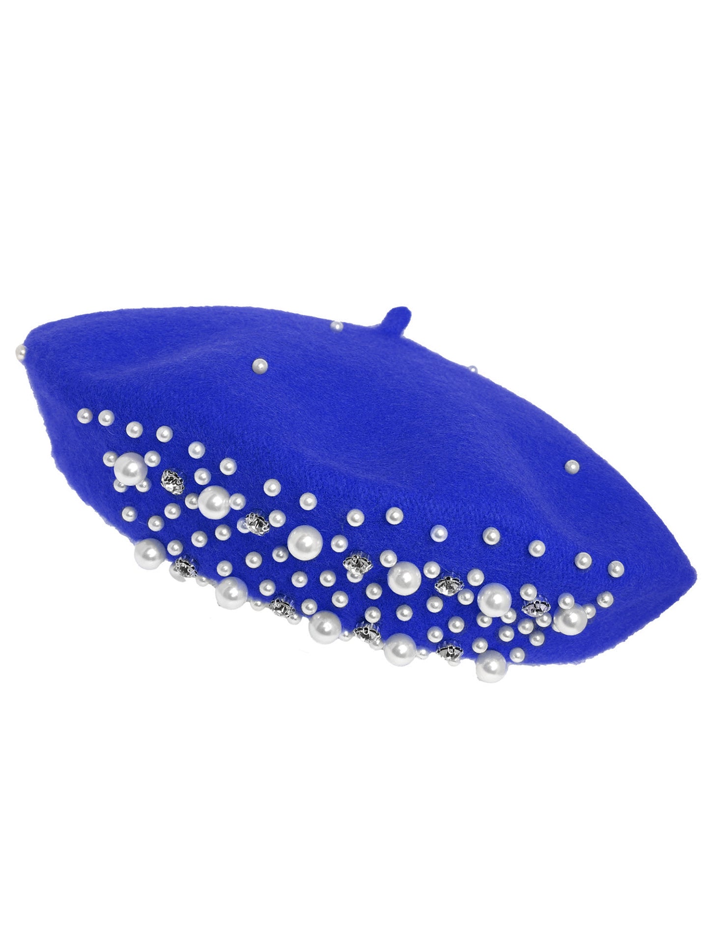Emily Pearl Rhinestone Embellished Wool Blend Beret