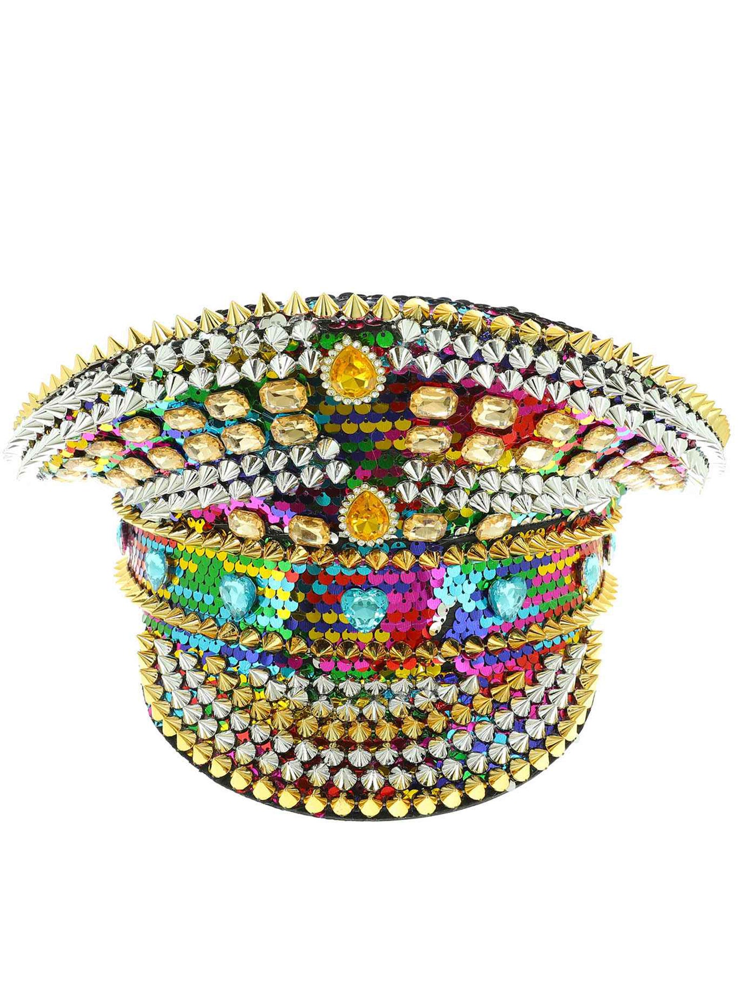 Naomi Rainbow Crystal Rhinestone & Sequin Embellished Metallic Hat