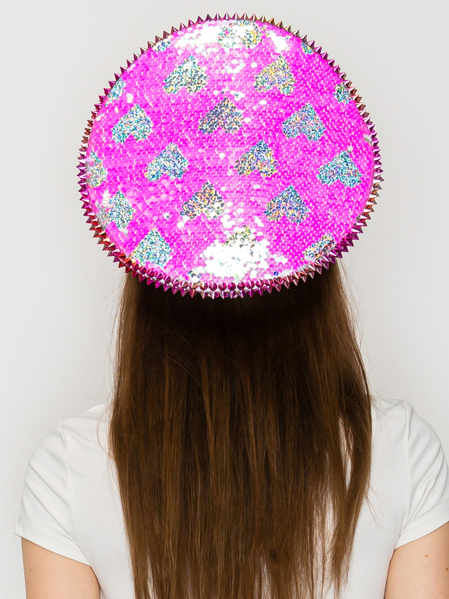 Linda Hot Pink Angel Eye Crystal & Sequin Embellished Captain Hat