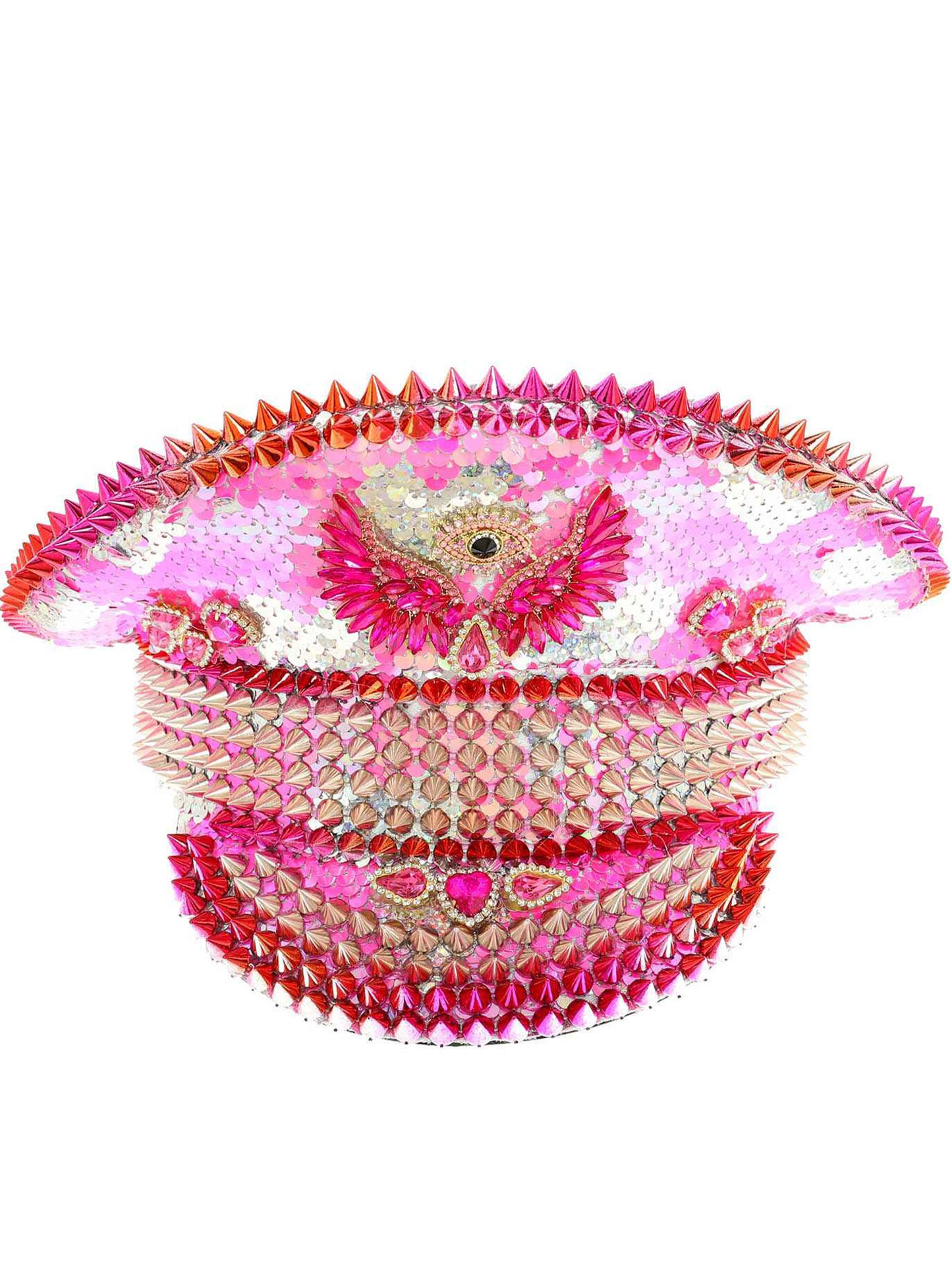 Linda Hot Pink Angel Eye Crystal & Sequin Embellished Captain Hat