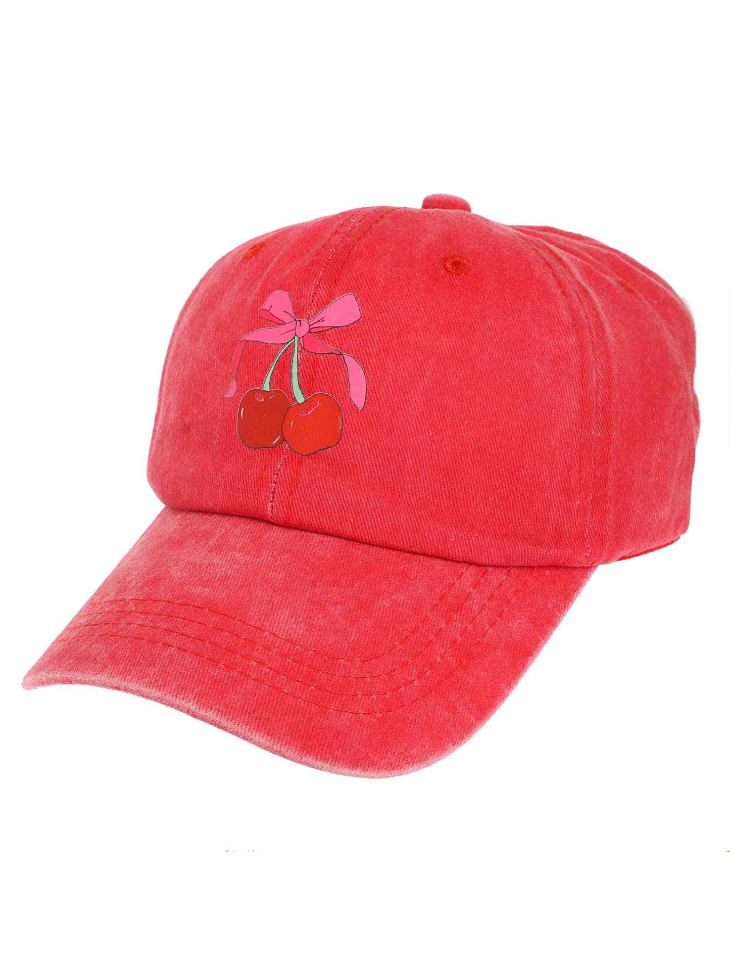 Sienna Ribbon Cherries Embroidered Relaxed Denim Fit Baseball Cap