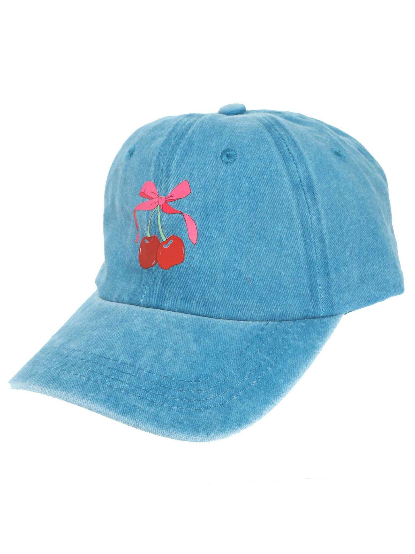 Sienna Ribbon Cherries Embroidered Relaxed Denim Fit Baseball Cap