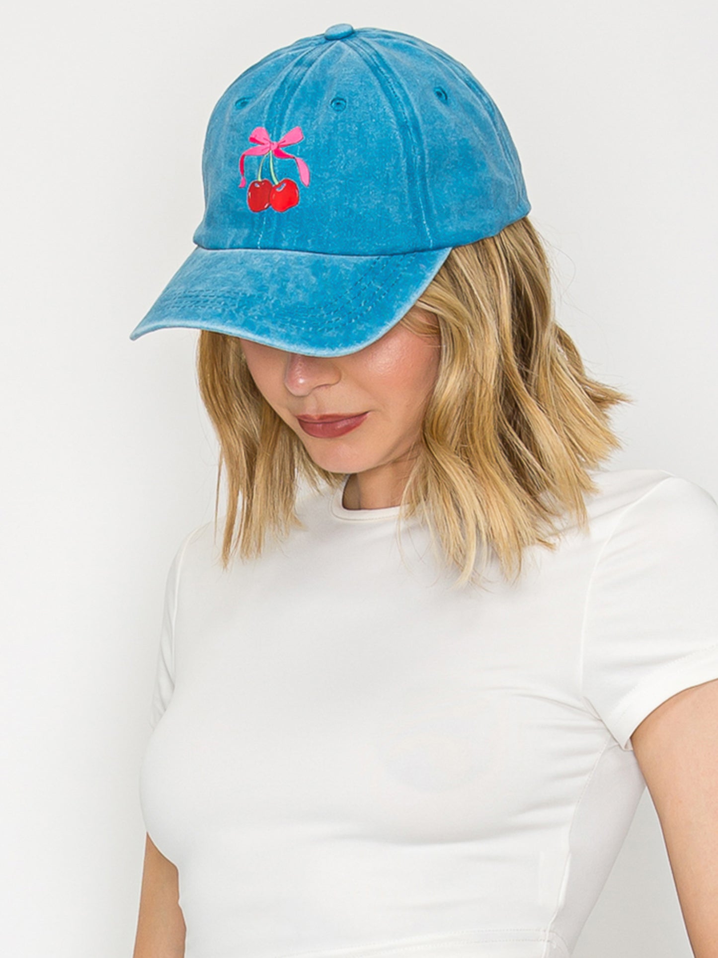 Sienna Ribbon Cherries Embroidered Relaxed Denim Fit Baseball Cap