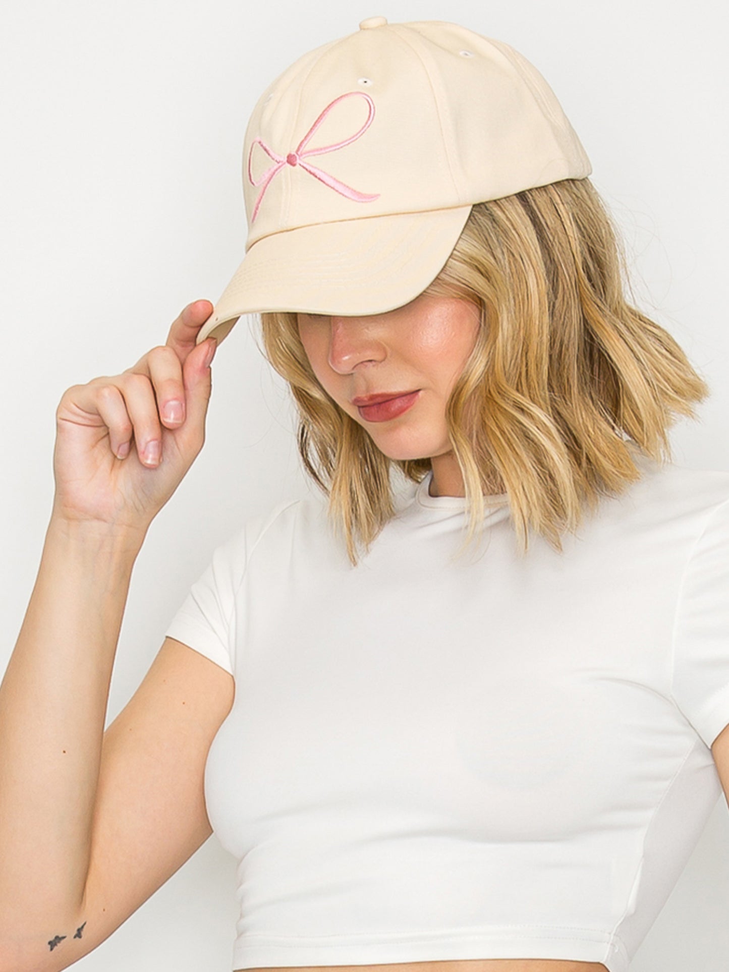 Hallie Loop-Tied Bow Embroidered Relaxed Denim Fit Baseball Cap